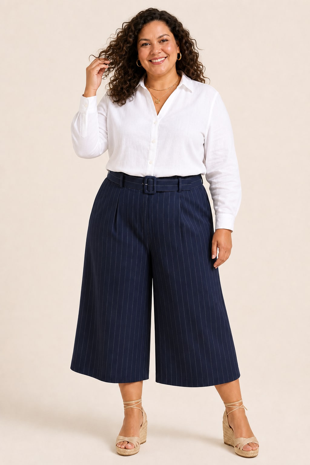 Short grande taille palazzo rayure tennis taille haute élastiquée coupe fluide