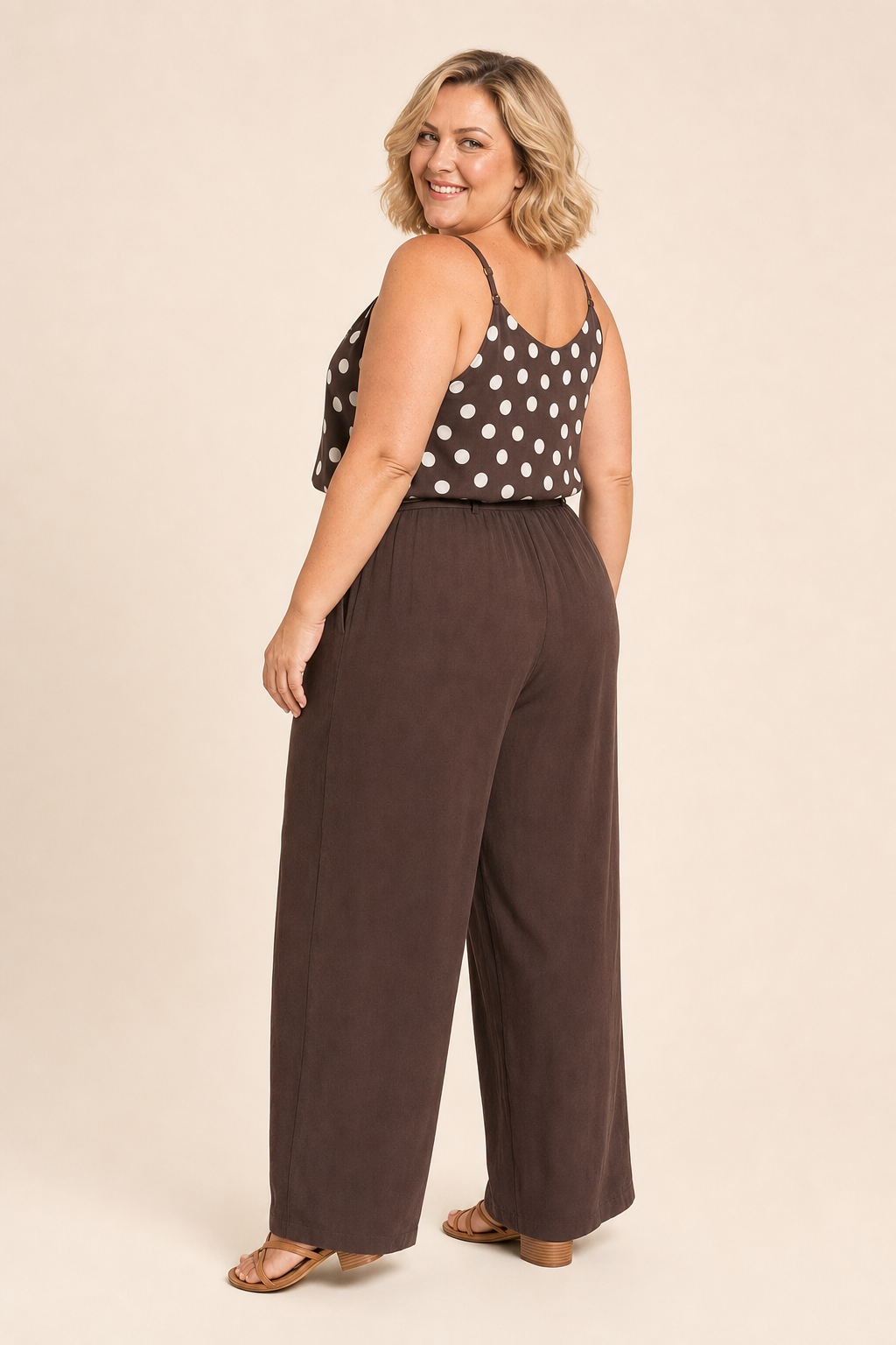 Top femme grande taille col V imprimé à bretelles réglables et boutons décoratifs