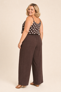 Top femme grande taille col V imprimé à bretelles réglables et boutons décoratifs