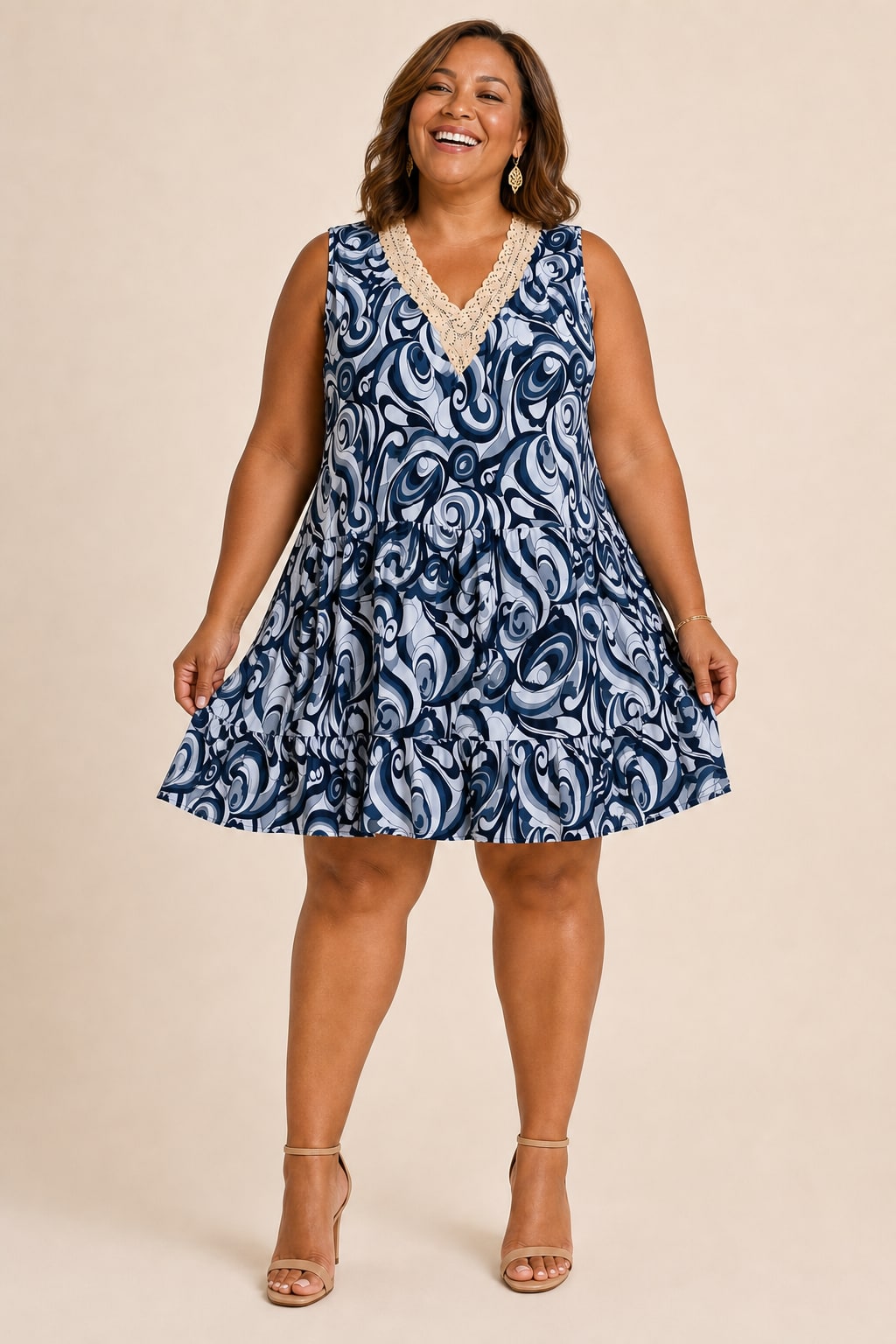 Robe grande taille imprimée sans manches coupe ajustée tombé fluide