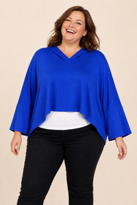 Tunique grande taille oversize capuche manches 3/4 coupe ample coton
