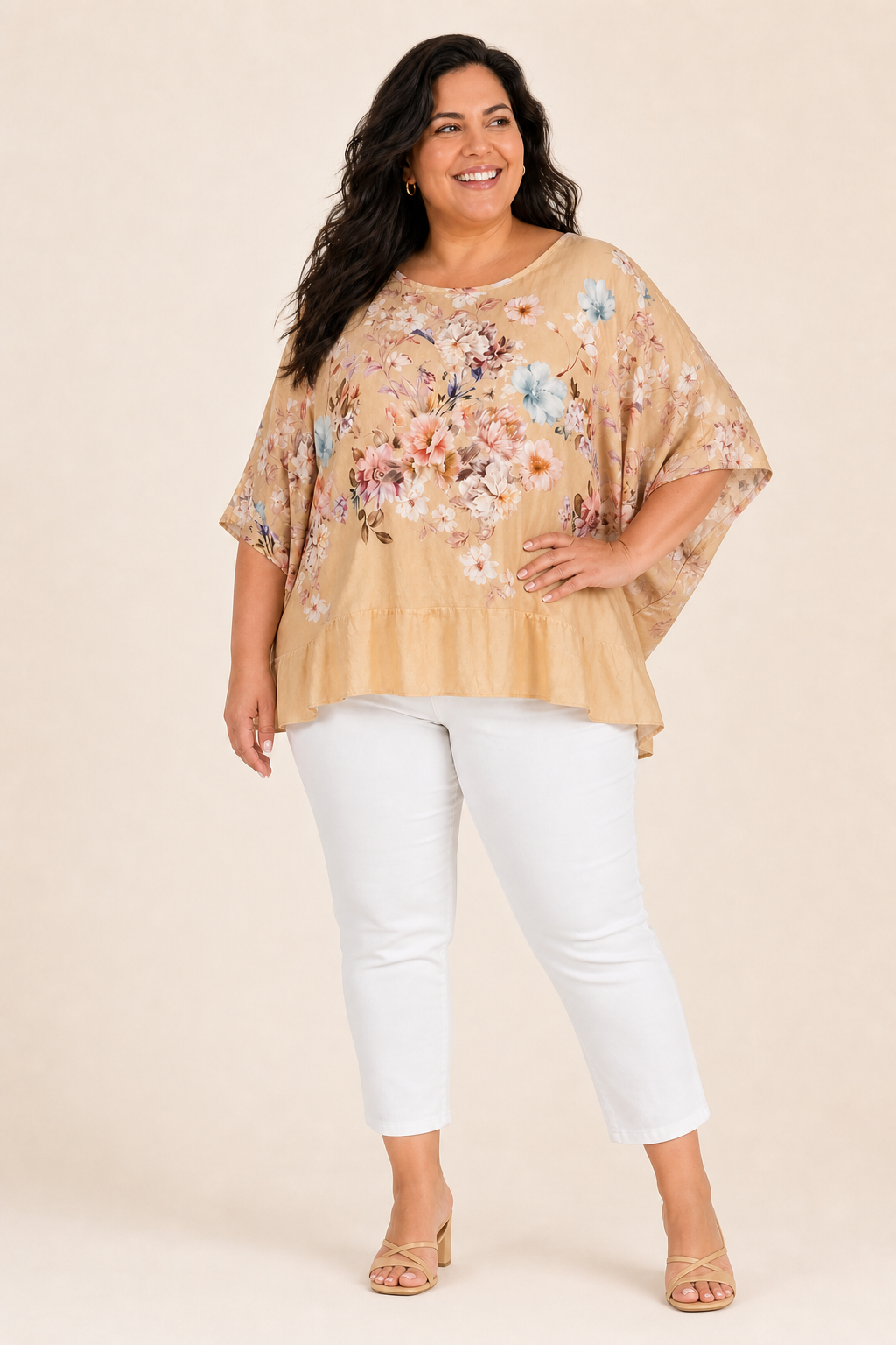 Tunique femme grande taille crêpe de viscose imprimé fleuri coupe oversize manches tombantes