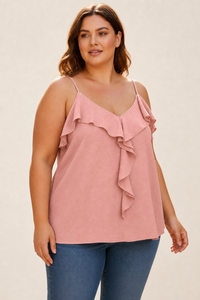 Top femme grande taille bretelles fines encolure en V volant cascade coupe ample