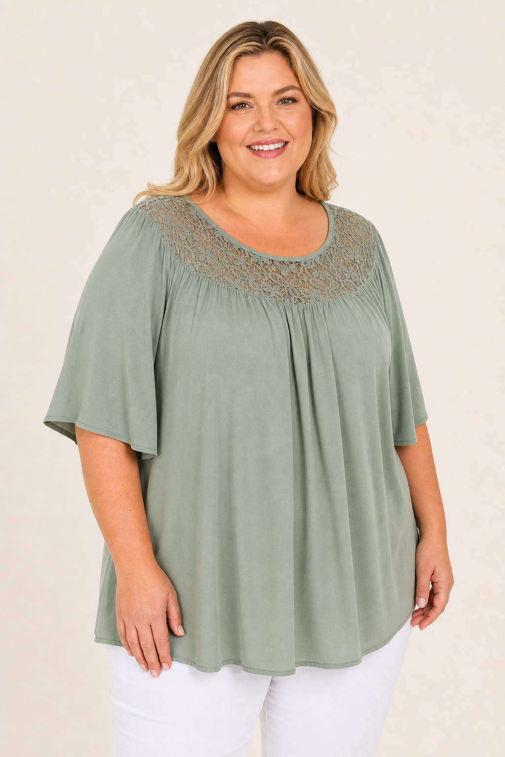 Tunique femme grande taille en viscose col dentelle ajourée coupe décontractée