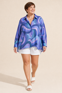 Chemise oversize grande taille col chemise imprimé graphique manches longues coupe ample