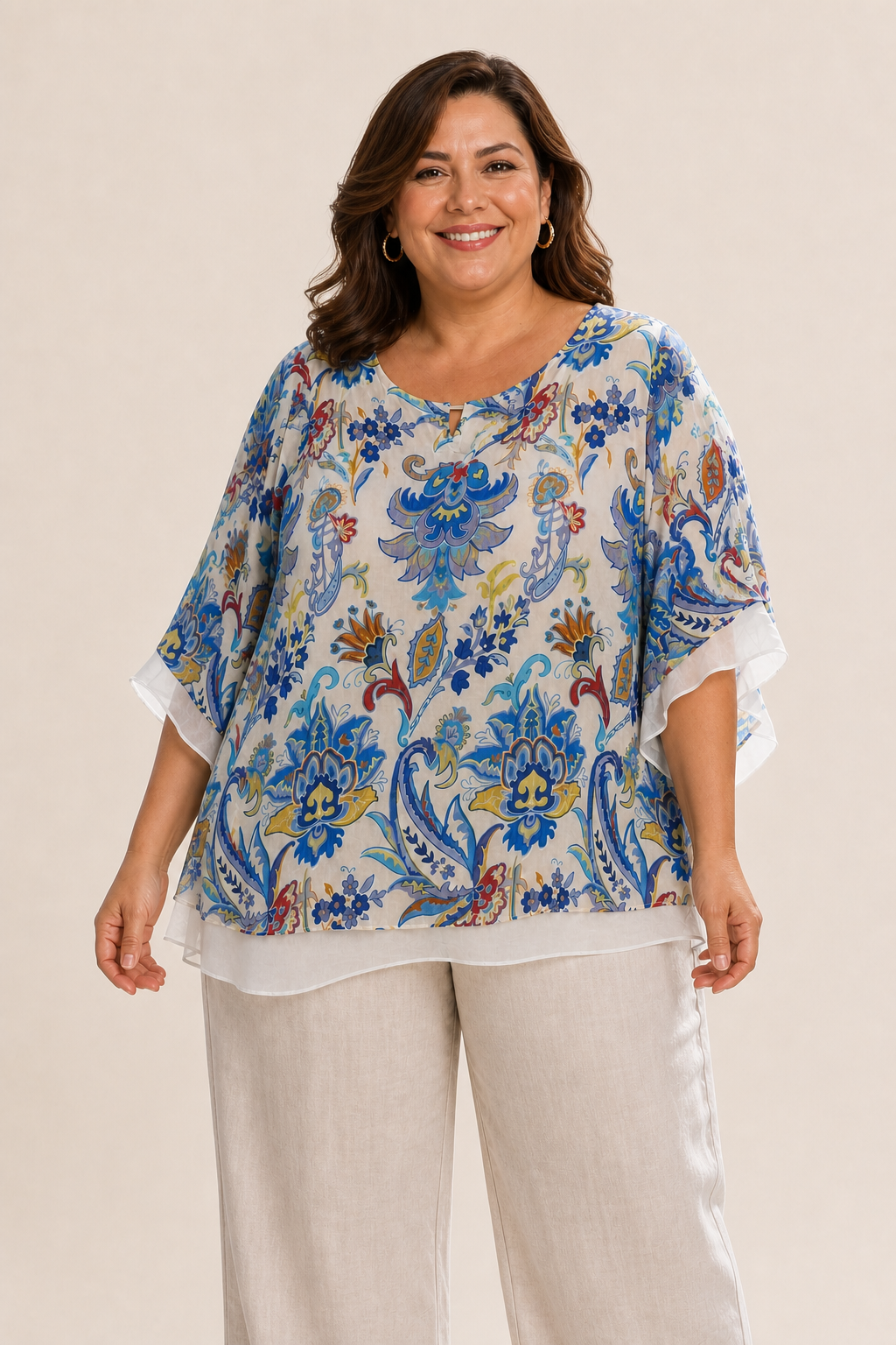 Top femme grande taille manches courtes imprimé en rayonne fluide coupe décontractée
