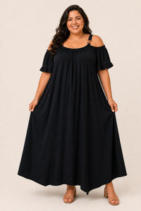Robe grande taille longue en viscose fluide coupe élastiquée