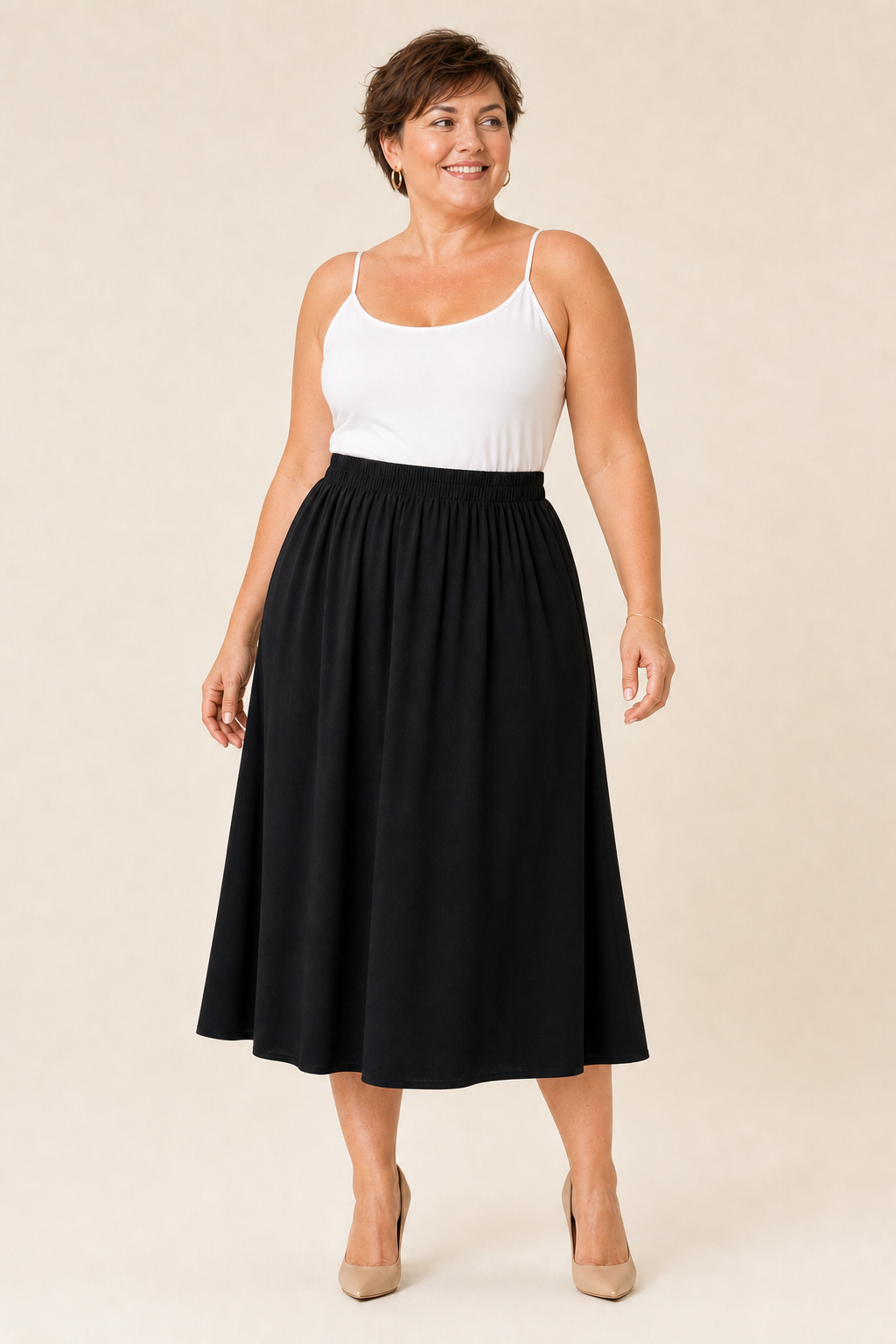 Jupe longue grande taille coupe évasée tissu fluide ceinture élastiquée froncée