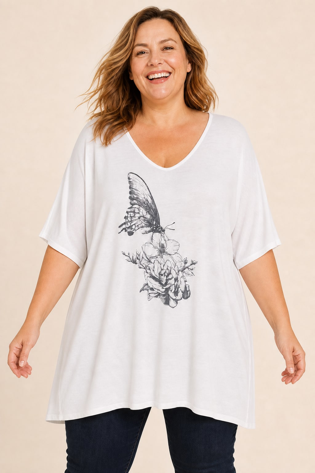 T-shirt grande taille fluide en viscose coupe décontractée manches courtes