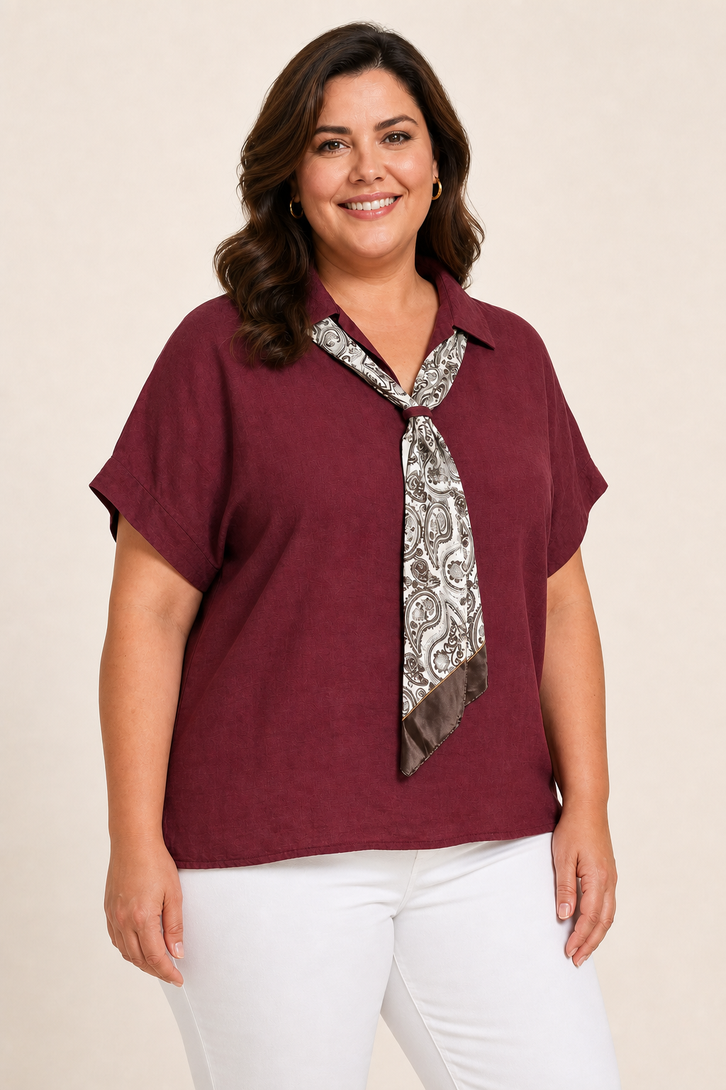 Tunique femme grande taille viscose col chemisier cravate satin coupe ample