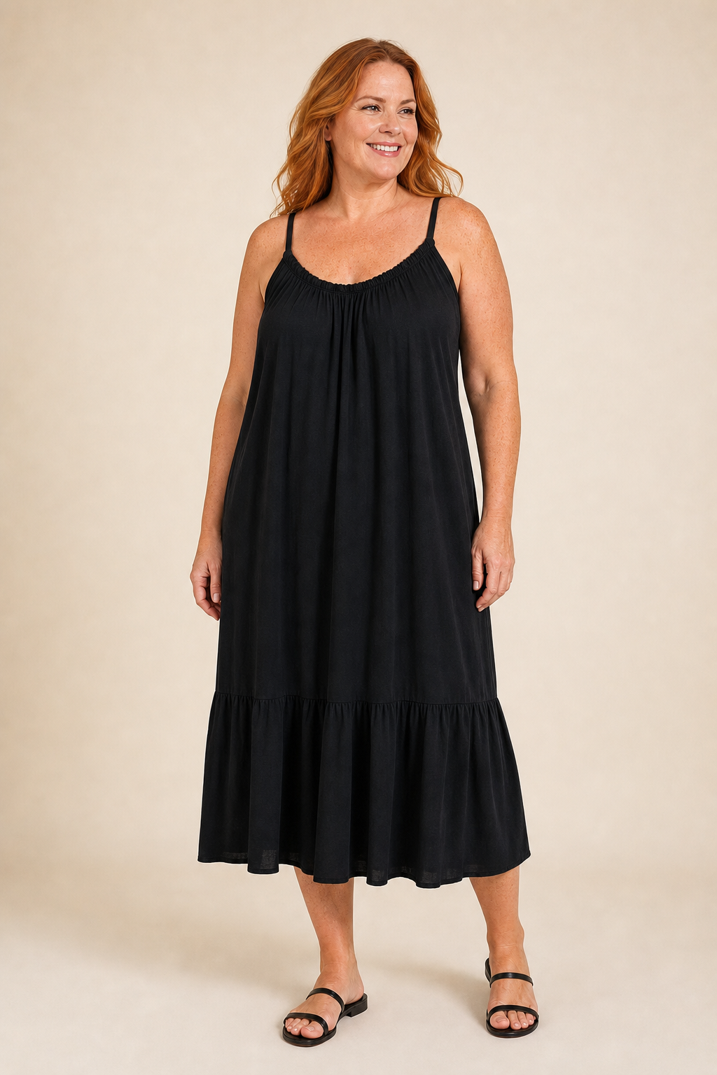 Robe grande taille à bretelles fluide en viscose coupe longue légère