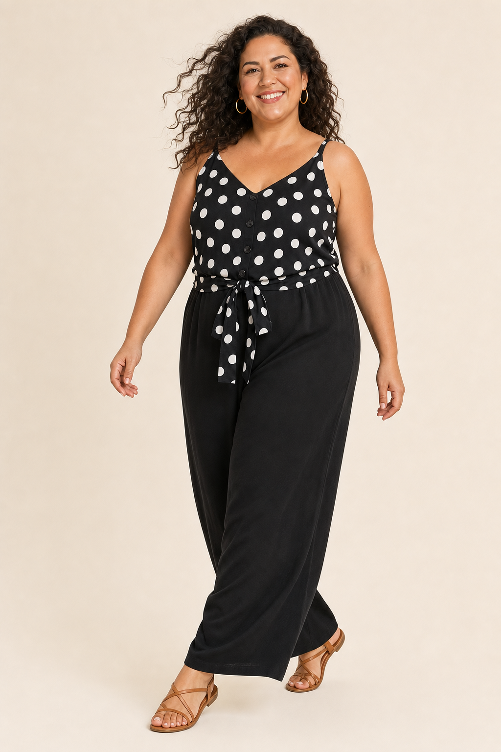 Top femme grande taille col V imprimé à bretelles réglables et boutons décoratifs